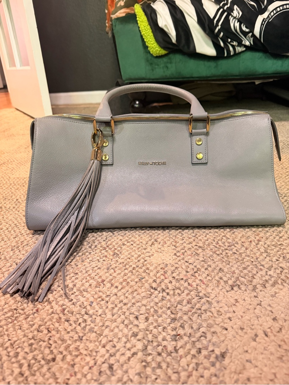 Kelly & Tooke SoHo Leather Barrel Bag -  Gray Leather Tassel Satchel